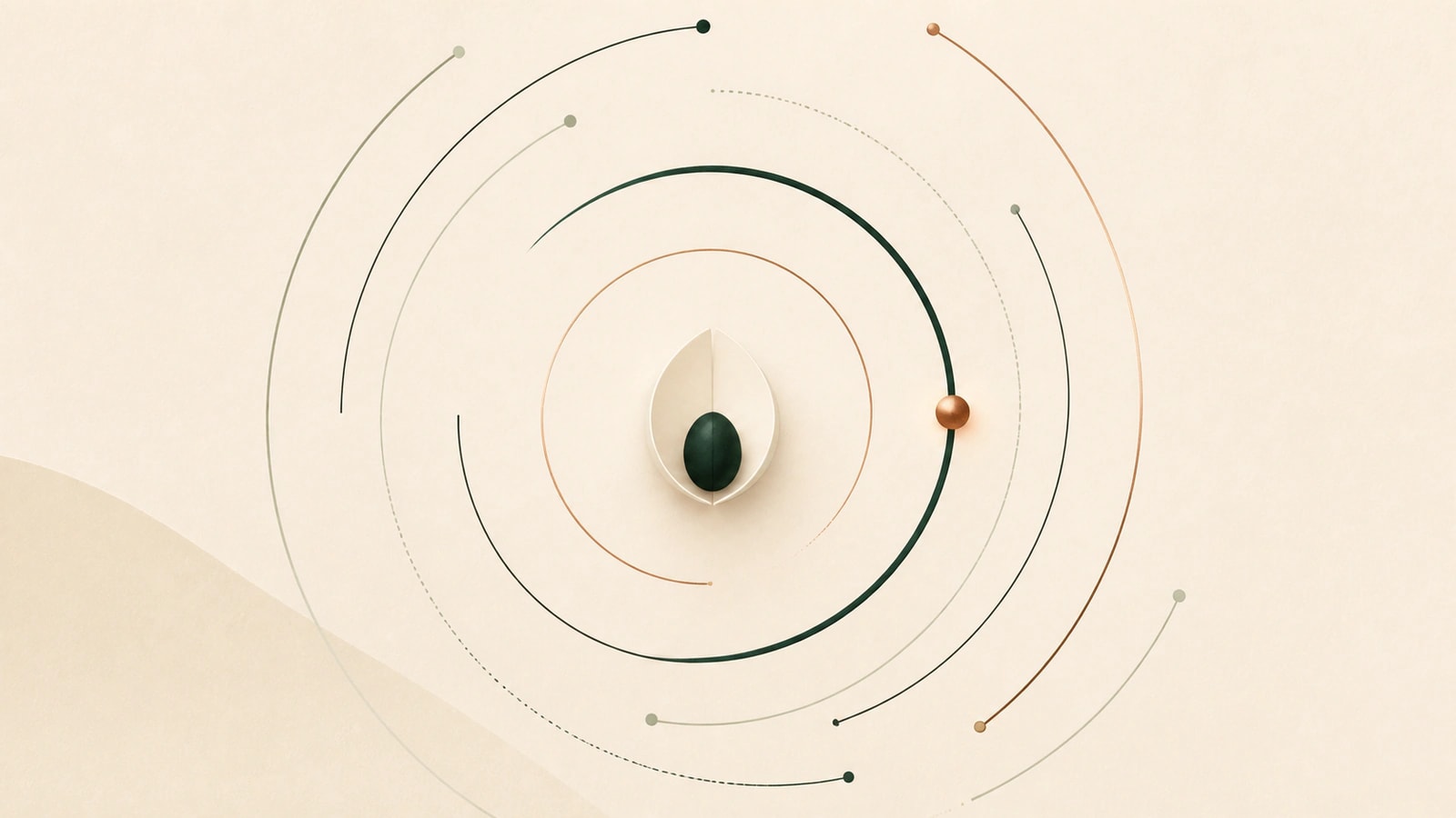 أقواس زمنية بأطوال مختلفة تدور حول بذرة خضراء، تعبيرًا عن مرونة مدة جلسة التركيز